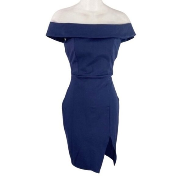 Lulu’s Way Of Love Navy Blue Off-the-Shoulder Bodycon Dress OO9 - Picture 2 of 12